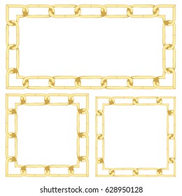 Metallic gold chains in different sizes background.