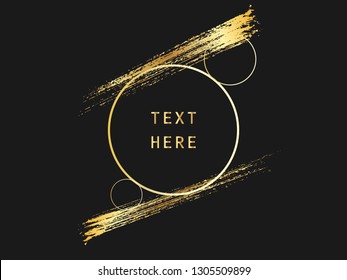 Forma del círculo de oro metálico. Etiqueta, elemento de diseño del logotipo, marco. Pincel onda abstracta. Ilustración vectorial.
