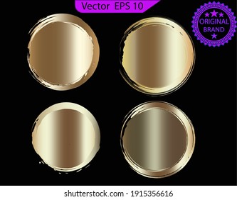 Forma de círculo de oro metálico. Etiqueta, elemento de diseño de logotipo, marco. Cepillado onda abstracta. Ilustración vectorial. Forma de círculo de oro metálico. Etiqueta, elemento de diseño de logotipo, marco. Cepillado onda abstracta. 