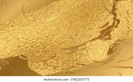 Metallic gold foil texture background. Gold foil brush stroke. Beautiful glitter gold design. Gold sparkle glossy scribble.Metallic backdrop foil for wedding, covers, prints. Vector illustration EPS10