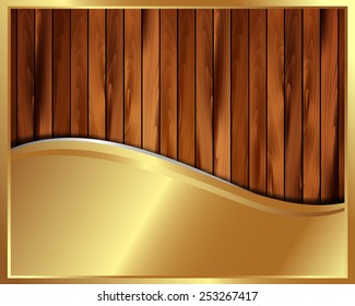 Metallic gold frame on wooden background for your design