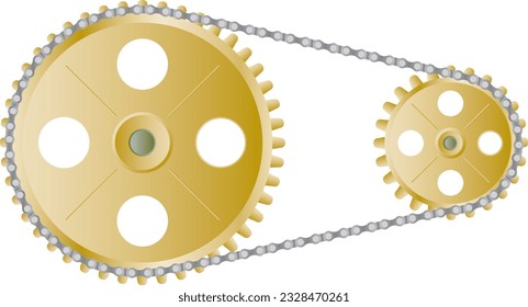 Metallic gold gears and chain