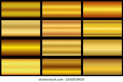 metallic gold gradient palette vector background collection.gold metallic gradient set on black gold gradient texture background.