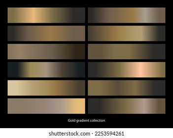 Metallic gold gradients set collection metallic gradient template set, Will Use As Background,Layout,Banner And Product. Vector illustration.