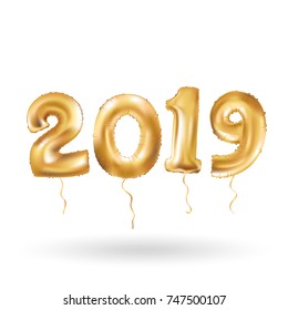 Metallic Gold Letter Balloons, 2019 Happy new year, Gold Number Balloons, Number Ball, Air Filled Balloon. New year balloon for decoration, celebration, congratulation