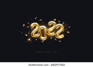 Metallic Gold Letter Balloons on black, 2022 Happy new year, Gold Number Balloons, Alphabet Letter Balloon, Number Balloon, Air Filled Ball