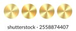 Metallic gold medal icon. Vector round award badge. Radial color button shield. Winner trophy, seal label. 3d circle coin gradient texture. Golden prize medallion sticker. Shiny quality certificate