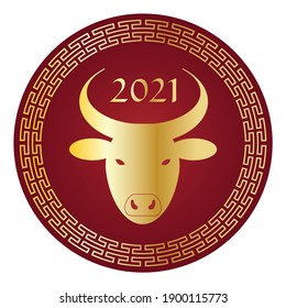 metallic gold and red 2021 year of the ox Chinese new year circle graphic