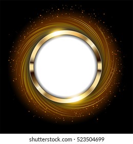 Metallic gold ring with text space and swirl light Vector Illustration