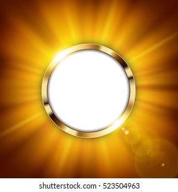 Metallic gold ring with text space and gold light illuminated Vector Illustration