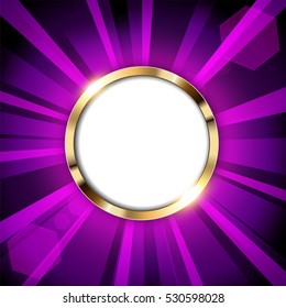 Metallic gold ring with text space and violet light illuminated Vector Illustration