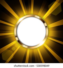 Metallic gold ring with text space and yellow light illuminated Vector Illustration