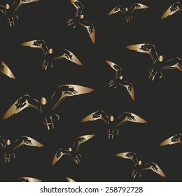 Metallic Gold Seagulls seamless repeating pattern