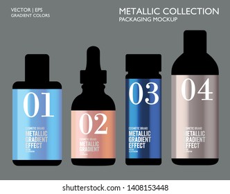 Metallic gold, silver, bronze colorful palette set. Gradient background template for screen, mobile, banner, label, tag, packaging, print. Packaging mockup.