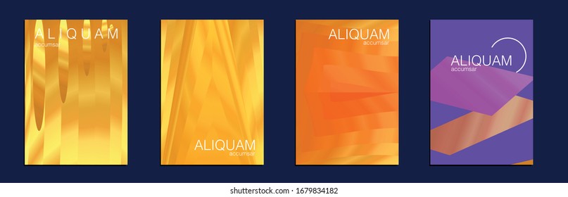 Metallic Gold Yellow 1990 Paper Gradient Backdrop. Luxury Abstract Brochure. Set of Vector Backgrounds for Business Flyers. Fluid Minimal Cover. Liquid Texture for Foil Label. Vintage Cosmic Design.