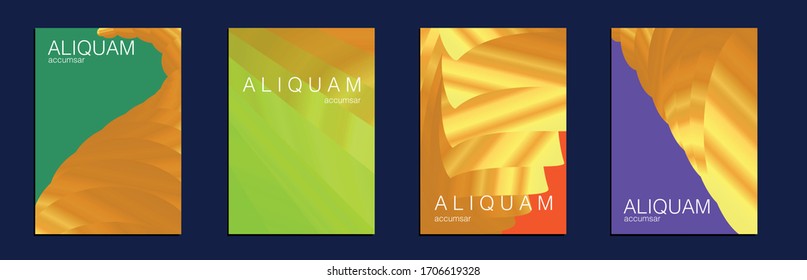 Metallic Gold Yellow 1990 Paper Gradient Backdrop. Luxury Abstract Brochure. Set of Vector Backgrounds for Business Flyers. Fluid Minimal Cover. Liquid Texture for Foil Label. Vintage Cosmic Design.