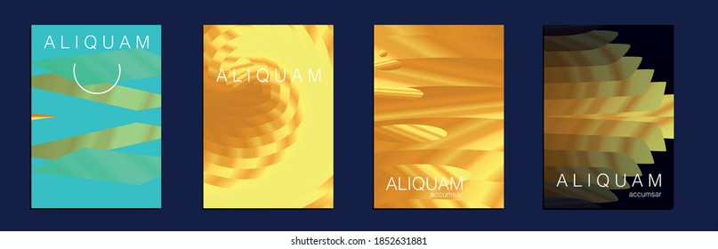 Metallic Gold Yellow 1990 Paper Gradient Backdrop. Luxury Abstract Brochure. Set of Vector Backgrounds for Business Flyers. Liquid Texture for Foil Label. Vintage Cosmic Design. Fluid Minimal Cover.