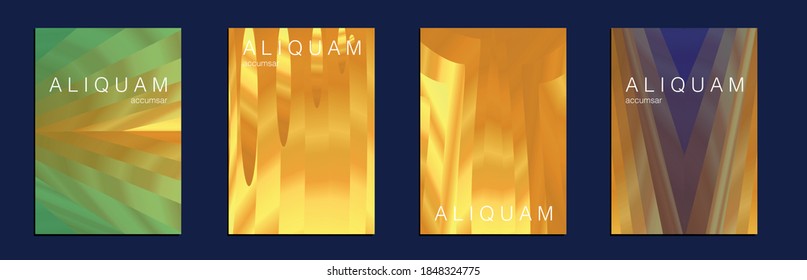 Metallic Gold Yellow Set of Vector Backgrounds for Business Flyers. Fluid Minimal Cover. 1990 Paper Gradient Backdrop. Luxury Abstract Brochure. Liquid Texture for Foil Label. Vintage Cosmic Design.