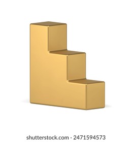 Metallic golden 3d stairs winner podium competition steps award champion realistic vector illustration. Success staircase for victory contests ceremony geometric figure minimalist design template