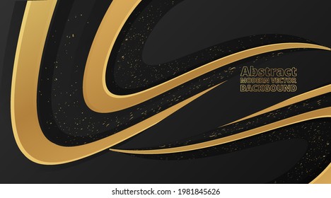 Metallic golden black wavy motion 3d art deco elegant realistic geometric abstract modern vector background techno, luxury strong design for cover, banner decoration, shiny sparkles creative pattern