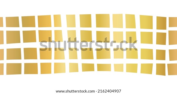 Metallic golden border seamless vector. Mosaic\
square shapes repeating horizontal pattern realistic gold foil\
effect. Trendy hand drawn edge stripe trim. Elegant abstract shapes\
for footer, border.