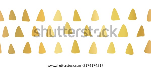 Metallic golden border seamless vector. Triangle\
shapes repeating horizontal pattern realistic gold foil effect.\
Trendy hand drawn edge stripe trim. Elegant abstract shapes for\
footer, border.