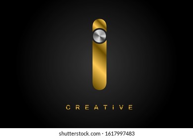 I metallic golden letter with silver screw vector illustration. Creative letter design for icon, logo, label, cover, print, emblem, company name, jewelry or web page. 