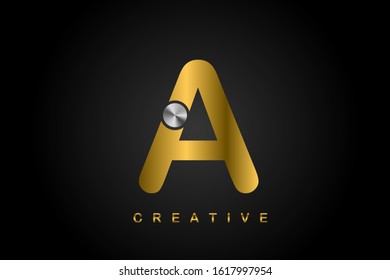 A metallic golden letter with silver screw vector illustration. Creative letter design for icon, logo, label, cover, print, emblem, company name, jewelry or web page. 