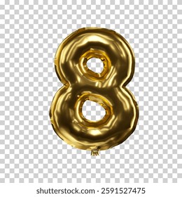 metallic golden realistic balloon number eight. 3d render vector illustration.