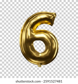 metallic golden realistic balloon number six. 3d render vector illustration.