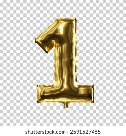 metallic golden realistic balloon number one. 3d render vector illustration.