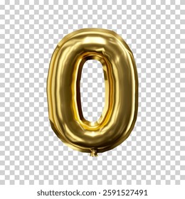 metallic golden realistic balloon number zero. 3d render vector illustration.