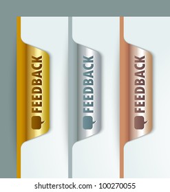 Metallic golden silver and bronze feedback bookmark buttons