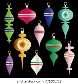 metallic gradient christmas ornaments vector clipart set