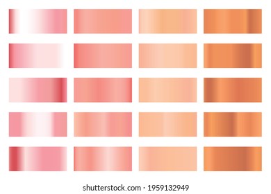 Metallic gradient collection with shiny golden holograms. Holographic foil texture, gold rose, bronze and gold gradation. Vector set for frame, ribbon, border, other design. 