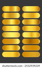 Colección de gradiente metálico con holograma de arco iris brillante. Textura de lámina holográfica, dorada, gradación amarilla. Conjunto de Vector para marco, cinta, borde, otro diseño.