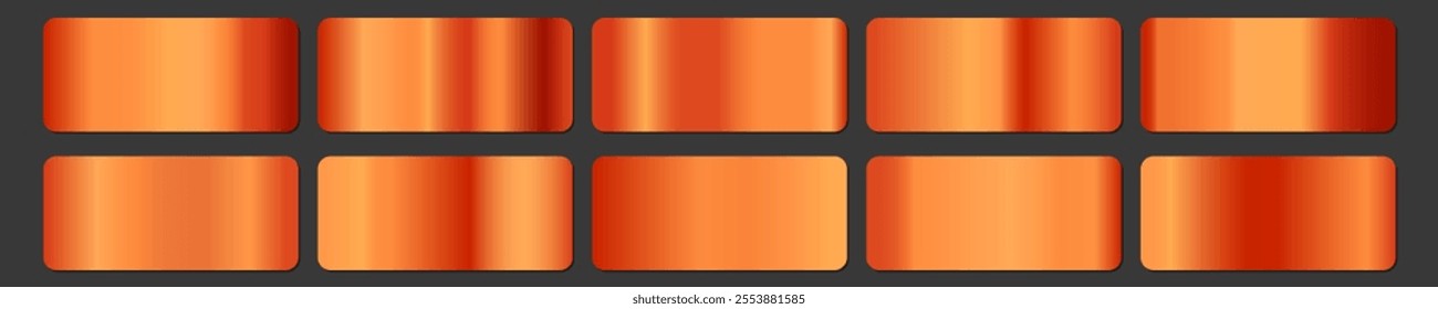 Metallic gradient collection with shiny rainbow hologram. Holographic foil texture, golden, yellow gradation. Vector set for frame, ribbon, border, other design.