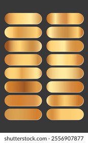 Metallic gradient collection with shiny rainbow hologram. Holographic foil texture, golden, yellow gradation. Vector set for frame, ribbon, border, other design.