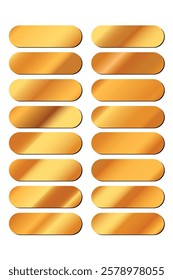 Metallic gradient collection with shiny rainbow hologram. Holographic foil texture, golden, yellow gradation. Vector set for frame, ribbon, border, other design.