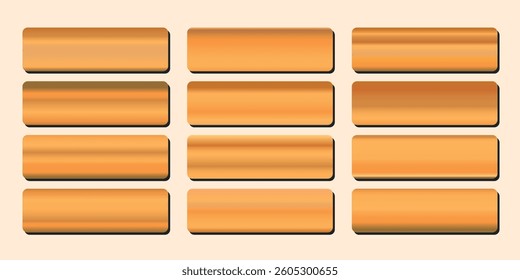 Metallic gradient collection with shiny rainbow hologram. Holographic foil texture, golden, yellow gradation. Vector set for frame, ribbon, border, other design.