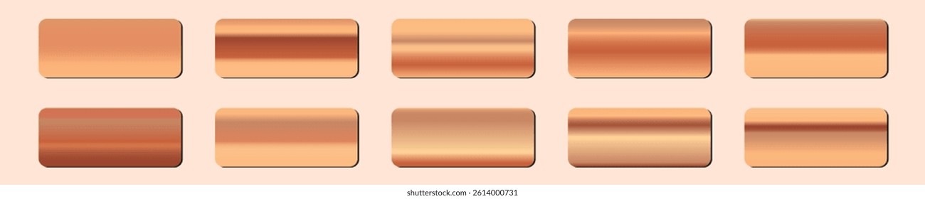 Metallic gradient collection with shiny rainbow hologram. Holographic foil texture, golden, yellow gradation. Vector set for frame, ribbon, border, other design.