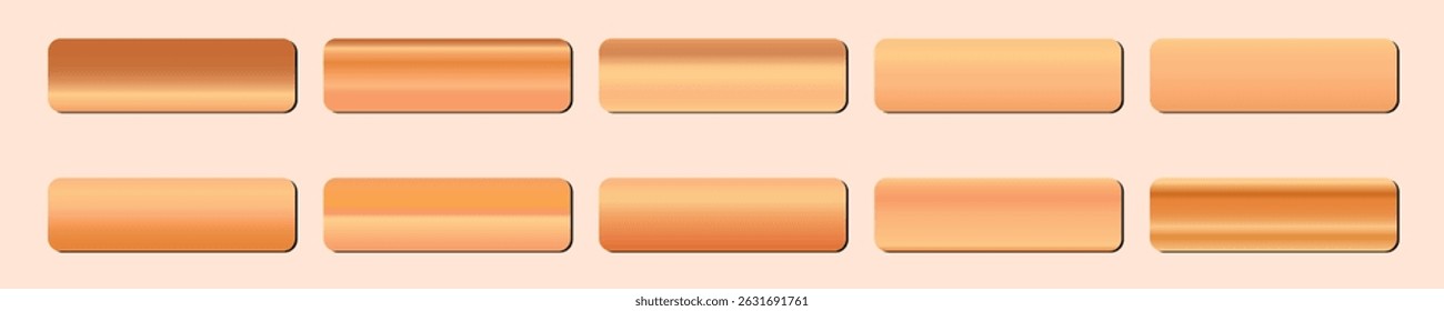 Metallic gradient collection with shiny rainbow hologram. Holographic foil texture, golden, yellow gradation. Vector set for frame, ribbon, border, other design.