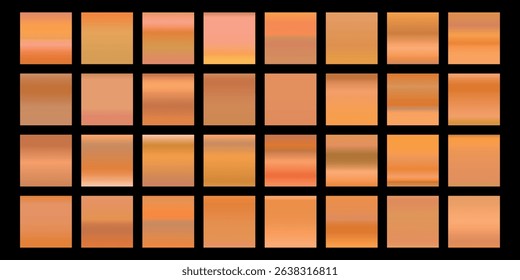 Metallic gradient collection with shiny rainbow hologram. Holographic foil texture, green, blue, yellow, pink gradation. Vector set for frame, ribbon, border, other design.