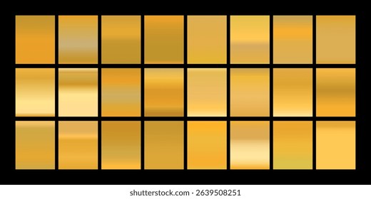 Metallic gradient collection with shiny rainbow hologram. Holographic foil texture, green, blue, yellow, pink gradation. Vector set for frame, ribbon, border, other design.