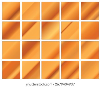 Metallic gradient collection with shiny rainbow hologram. Holographic foil texture, golden, yellow gradation. Vector set for frame, ribbon, border, other design.