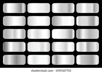 Metallic gradient collection with shiny silver holograms. Holographic foil texture, chrome metal gradation. Vector set for frame, ribbon, border, cover, banner, other design.