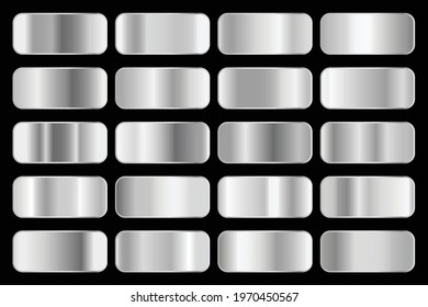 Metallic gradient collection with shiny silver hologram. Holographic foil texture, chrome metal gradation. Vector set for frame, ribbon, border, cover, banner, other design.