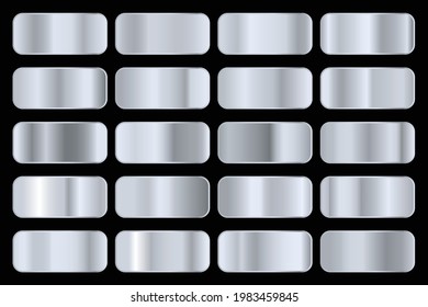 Metallic gradient collection with shiny silver hologram. Holographic foil texture, chrome metal gradation. Vector set for frame, ribbon, border, cover, banner, other design.