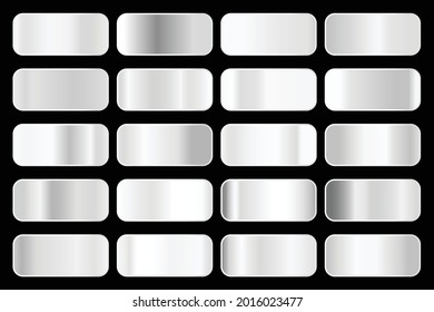 Metallic gradient collection with shiny silver hologram. Holographic foil texture, chrome metal gradation. Vector set for frame, ribbon, border, cover, banner, other design.