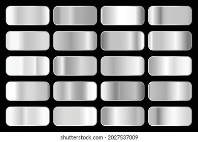 Metallic gradient collection with shiny silver hologram. Holographic foil texture, chrome metal gradation. Vector set for frame, ribbon, border, cover, banner, other design.